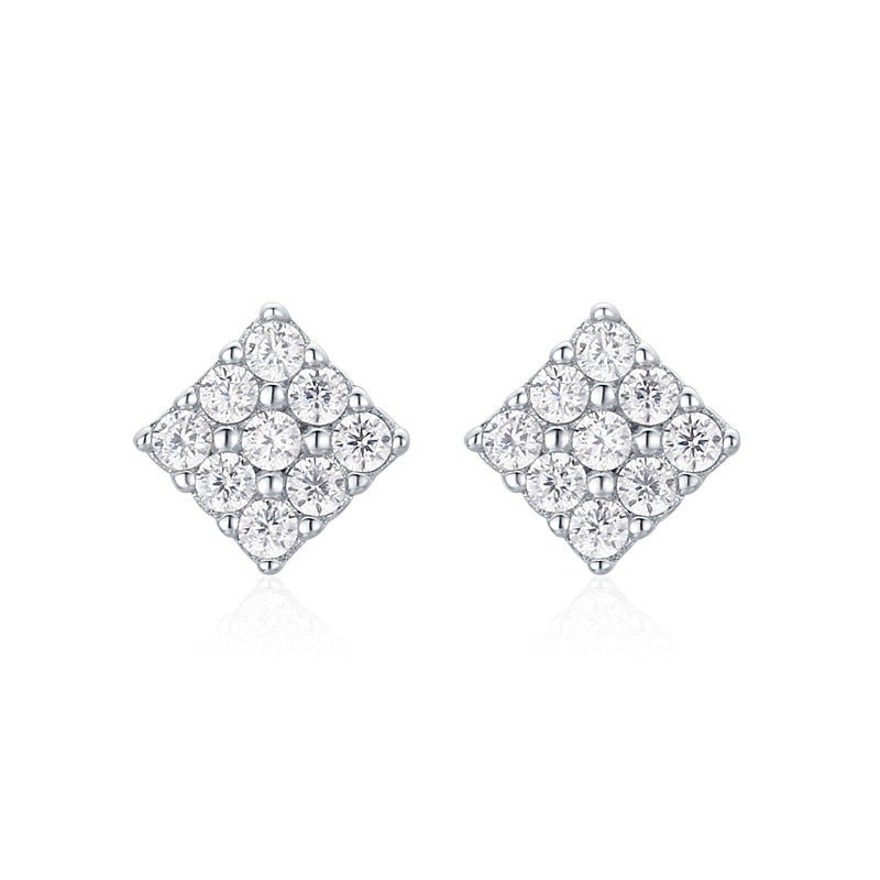 S925 Sterling Silver Square Full Diamond Delicate Stud Earrings-Jewearrings