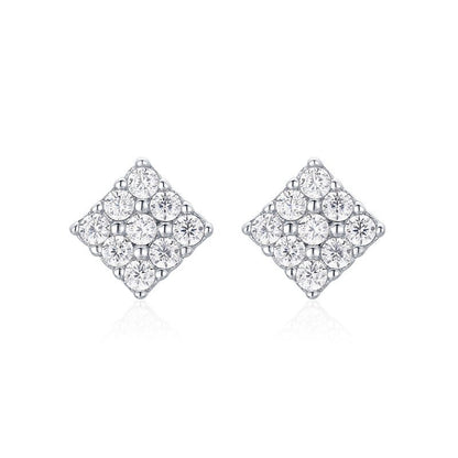 S925 Sterling Silver Square Full Diamond Delicate Stud Earrings-Jewearrings