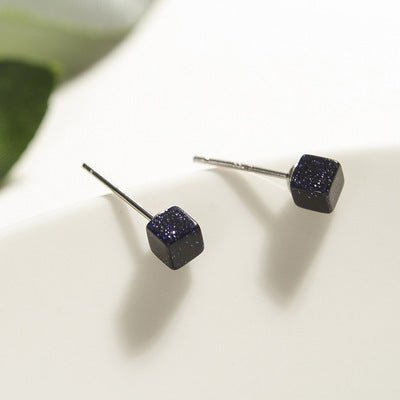 S925 Sterling Silver Star Blue Sandstone Square Stud Earrings-Jewearrings