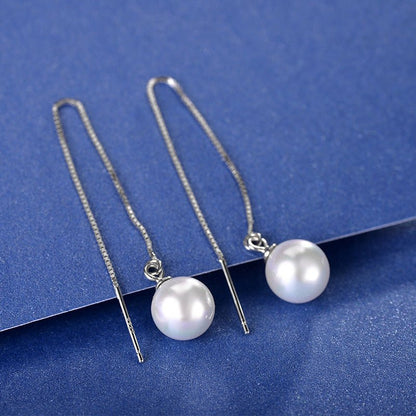 S925 Sterling Silver Stud Earrings Shell Pearls EAR Thread Jewelry-Jewearrings