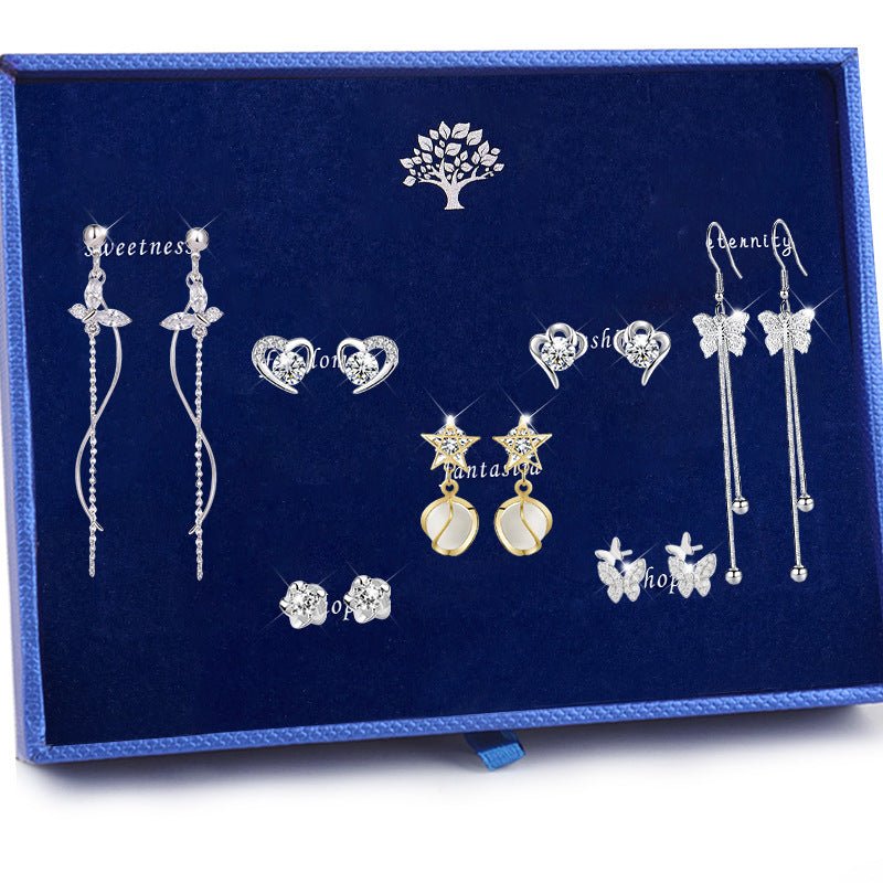 S925 Sterling Silver Suit Female Combination Exquisite Fashion Long Bow Earrings-Jewearrings