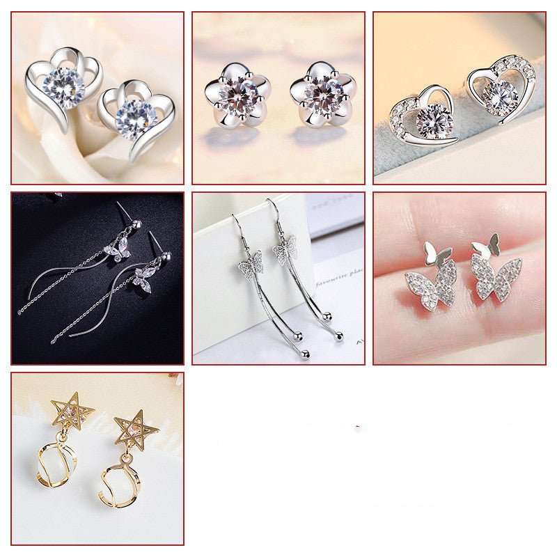 S925 Sterling Silver Suit Female Combination Exquisite Fashion Long Bow Earrings-Jewearrings