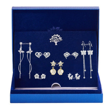 S925 Sterling Silver Suit Female Combination Exquisite Fashion Long Bow Earrings-Jewearrings