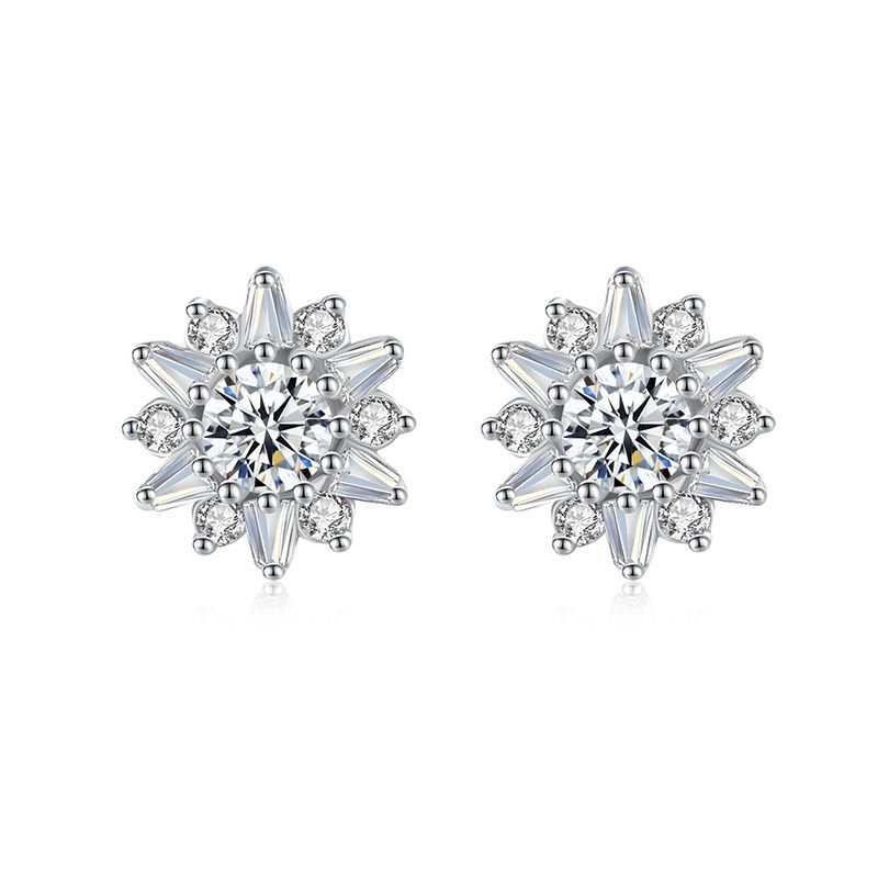 S925 Sterling Silver Sunflower Simulation Diamond Stud Earrings-Jewearrings