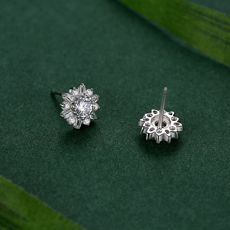 S925 Sterling Silver Sunflower Simulation Diamond Stud Earrings-Jewearrings