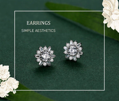 S925 Sterling Silver Sunflower Simulation Diamond Stud Earrings-Jewearrings