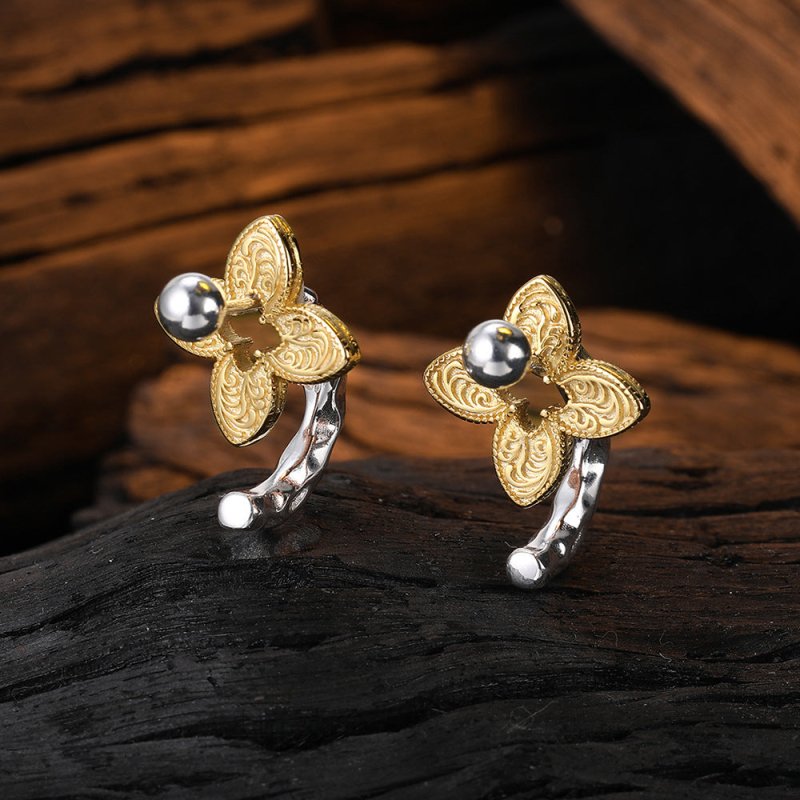 S925 Sterling Silver Tangcao Flower Screw Stud Earrings-Jewearrings