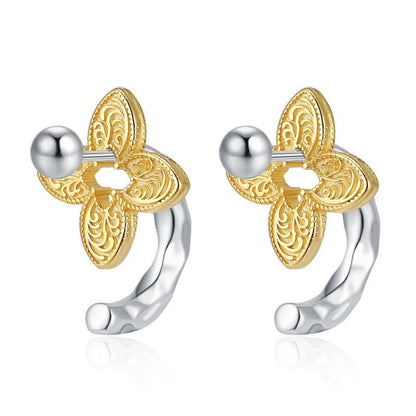 S925 Sterling Silver Tangcao Flower Screw Stud Earrings-Jewearrings