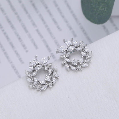 S925 Sterling Silver Temperament Branch Leaf Diamond Stud Earrings-Jewearrings