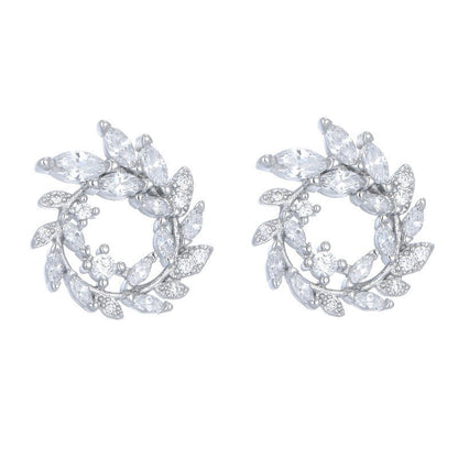 S925 Sterling Silver Temperament Branch Leaf Diamond Stud Earrings-Jewearrings