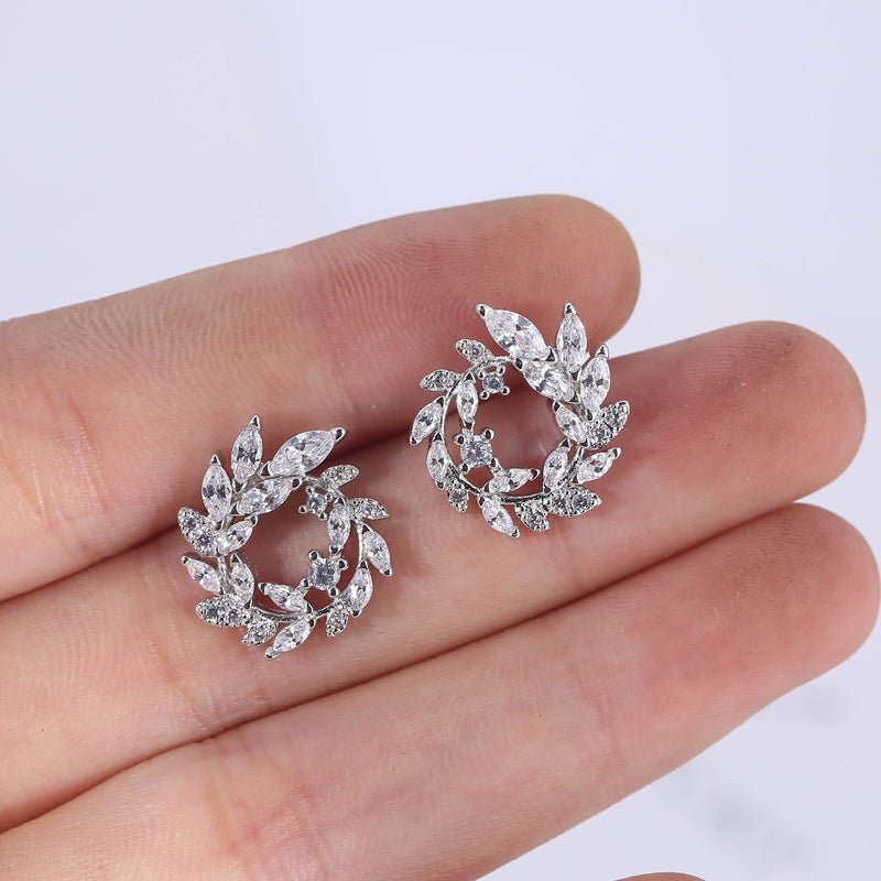 S925 Sterling Silver Temperament Branch Leaf Diamond Stud Earrings-Jewearrings