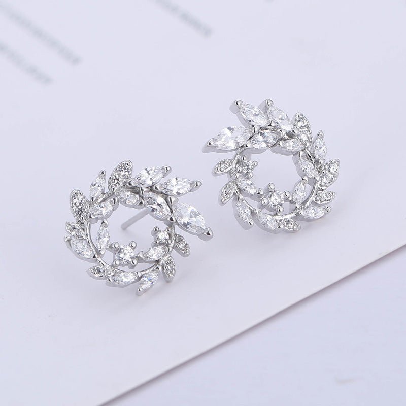 S925 Sterling Silver Temperament Branch Leaf Diamond Stud Earrings-Jewearrings