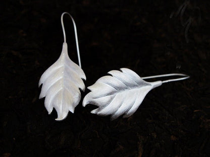 S925 Sterling Silver Thai Craft Flower Earrings Temperament Long Leaf Jewelry-Jewearrings