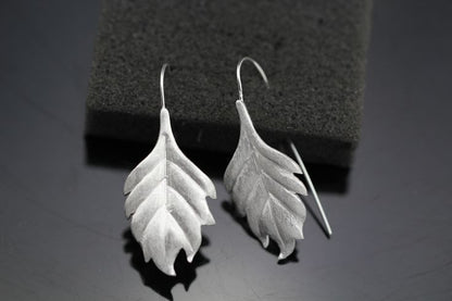 S925 Sterling Silver Thai Craft Flower Earrings Temperament Long Leaf Jewelry-Jewearrings