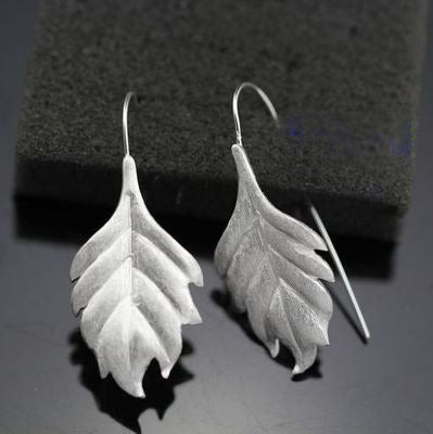 S925 Sterling Silver Thai Craft Flower Earrings Temperament Long Leaf Jewelry-Jewearrings