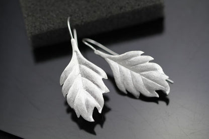 S925 Sterling Silver Thai Craft Flower Earrings Temperament Long Leaf Jewelry-Jewearrings