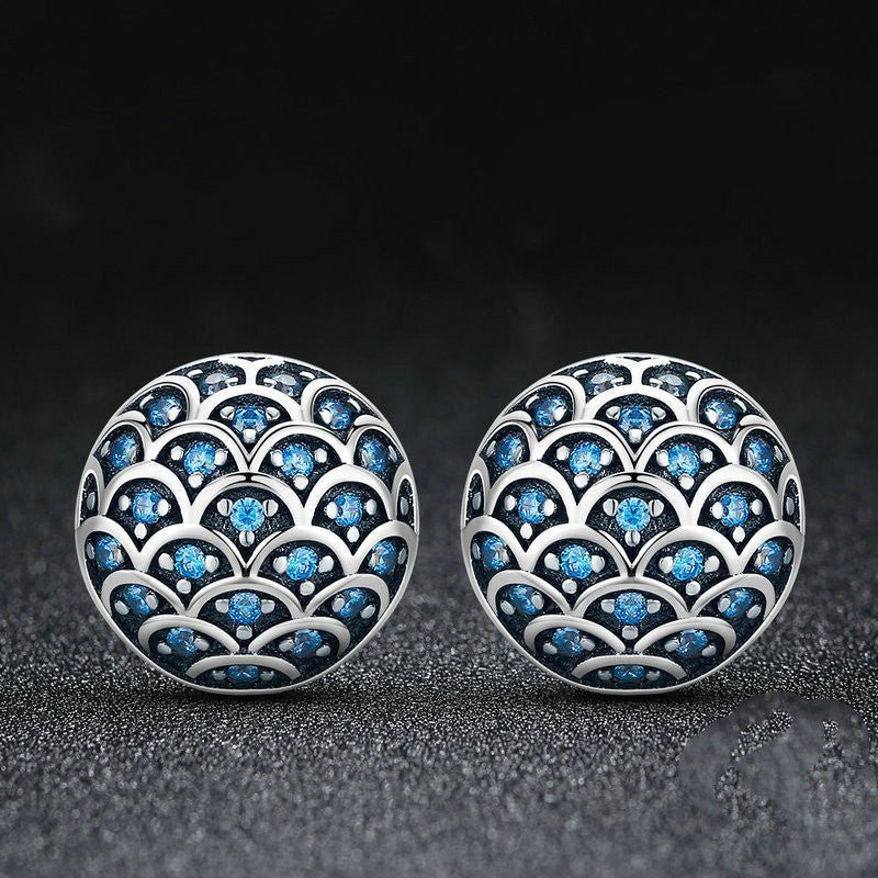 S925 Sterling Silver Wave Pattern Earrings Inlaid Blue Crystal Earrings-Jewearrings