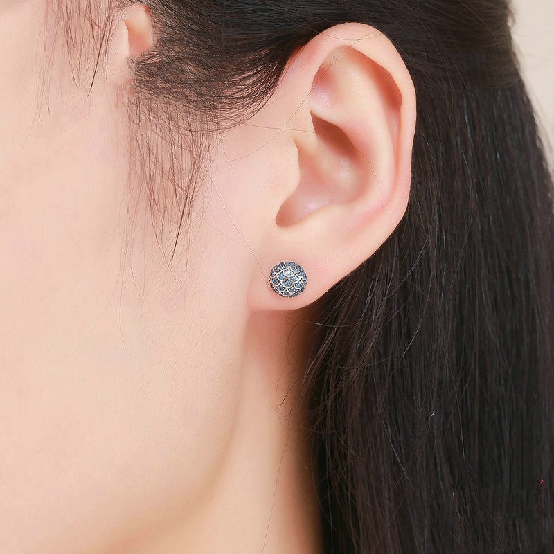 S925 Sterling Silver Wave Pattern Earrings Inlaid Blue Crystal Earrings-Jewearrings