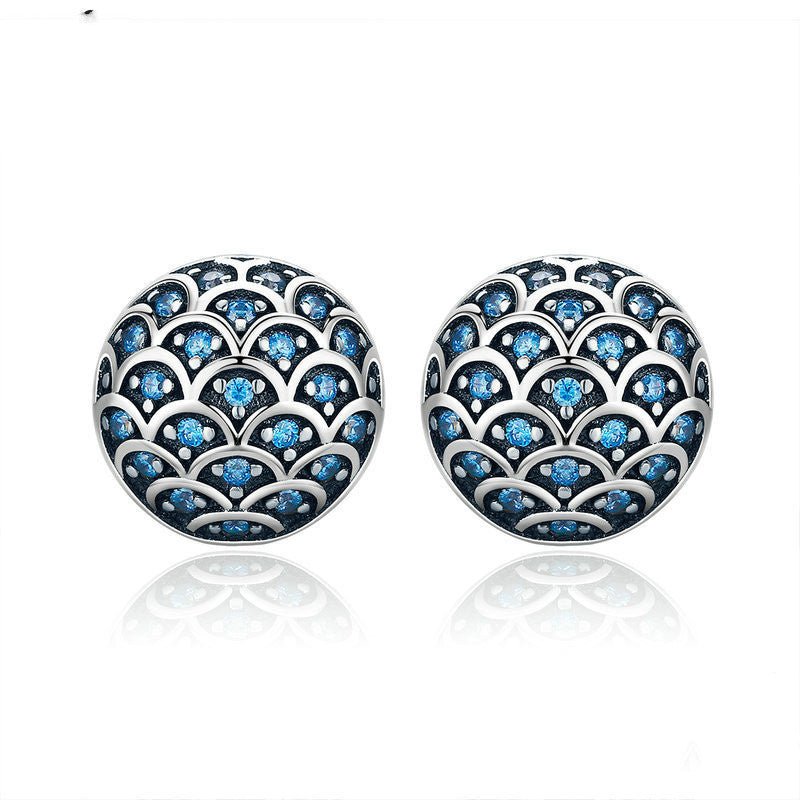 S925 Sterling Silver Wave Pattern Earrings Inlaid Blue Crystal Earrings-Jewearrings