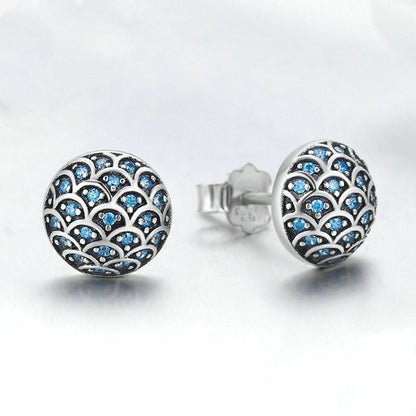 S925 Sterling Silver Wave Pattern Earrings Inlaid Blue Crystal Earrings-Jewearrings