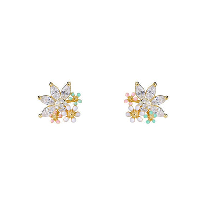 S999 Pure Silver Flower Stud Earrings For Women-Jewearrings