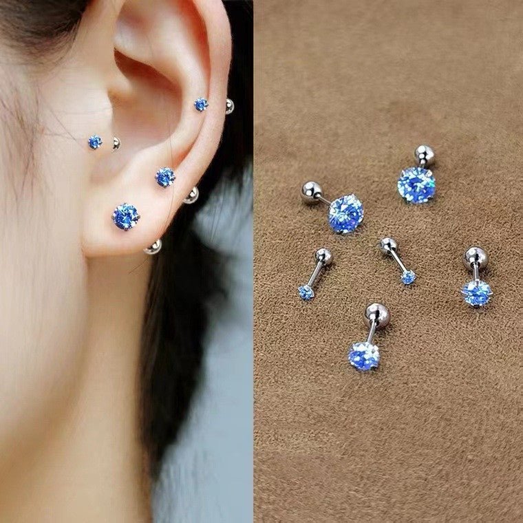 S999 Sterling Silver Sky Blue Screw Stud Earrings-Jewearrings