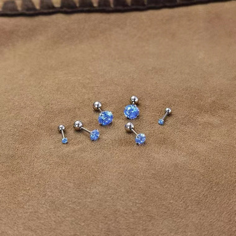 S999 Sterling Silver Sky Blue Screw Stud Earrings-Jewearrings