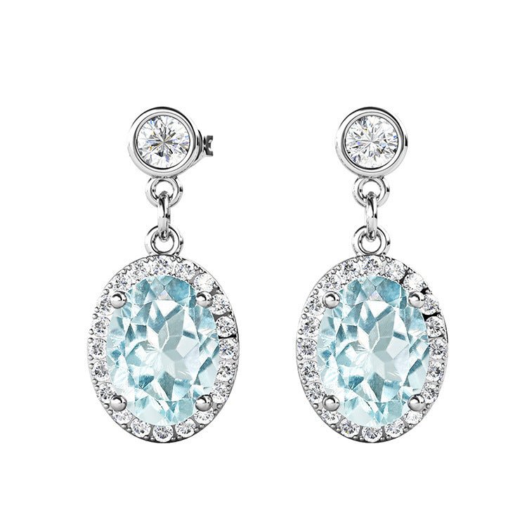 SAN Clamosan Diamond Natural Topaz Alexandre Stone S925 Sterling Silver Stud Earrings-Jewearrings