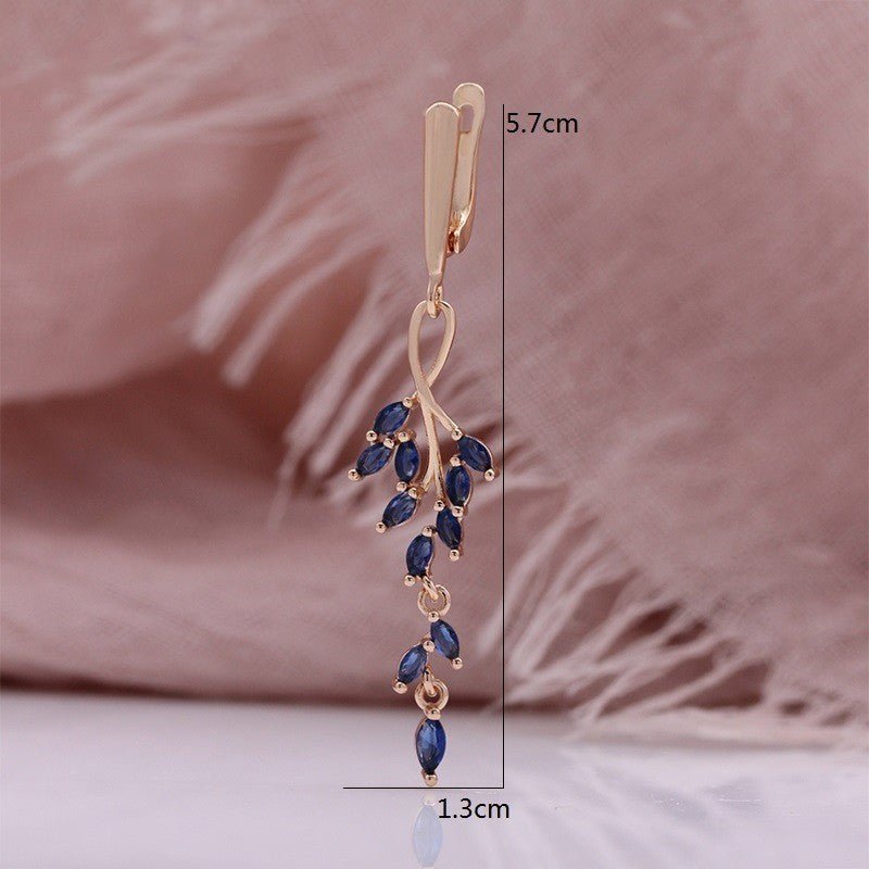 Sapphire Blue Zircon Leaf Earrings-Jewearrings