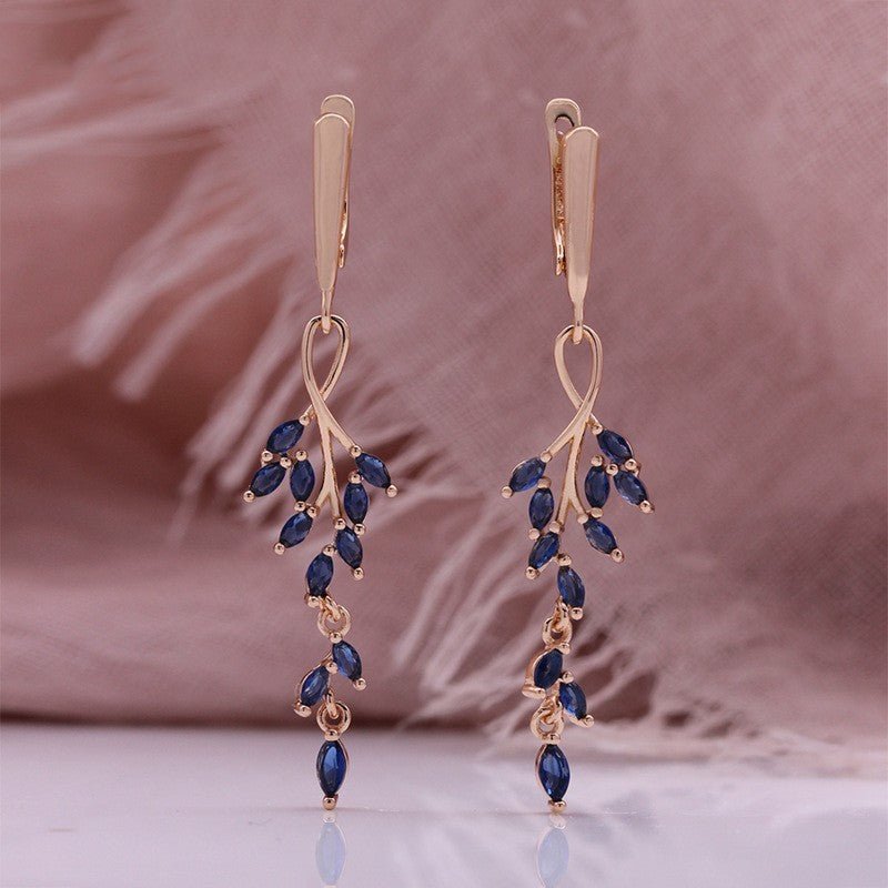 Sapphire Blue Zircon Leaf Earrings-Jewearrings