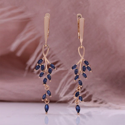 Sapphire Blue Zircon Leaf Earrings-Jewearrings