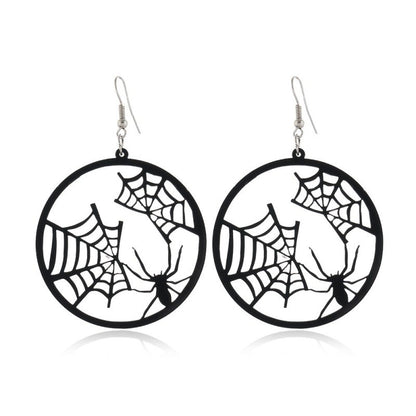 Scary Spider Pumpkin Witch Black Cat Round Acrylic Halloween Earrings-Jewearrings