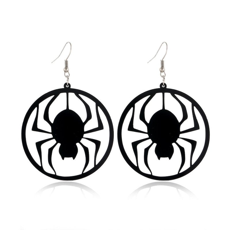 Scary Spider Pumpkin Witch Black Cat Round Acrylic Halloween Earrings-Jewearrings