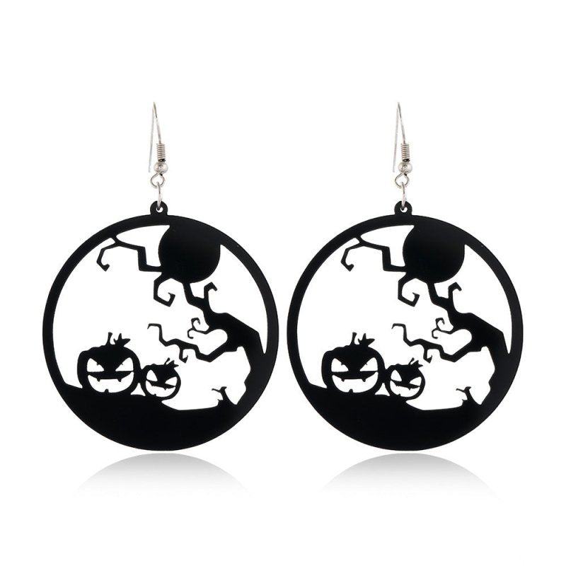 Scary Spider Pumpkin Witch Black Cat Round Acrylic Halloween Earrings-Jewearrings