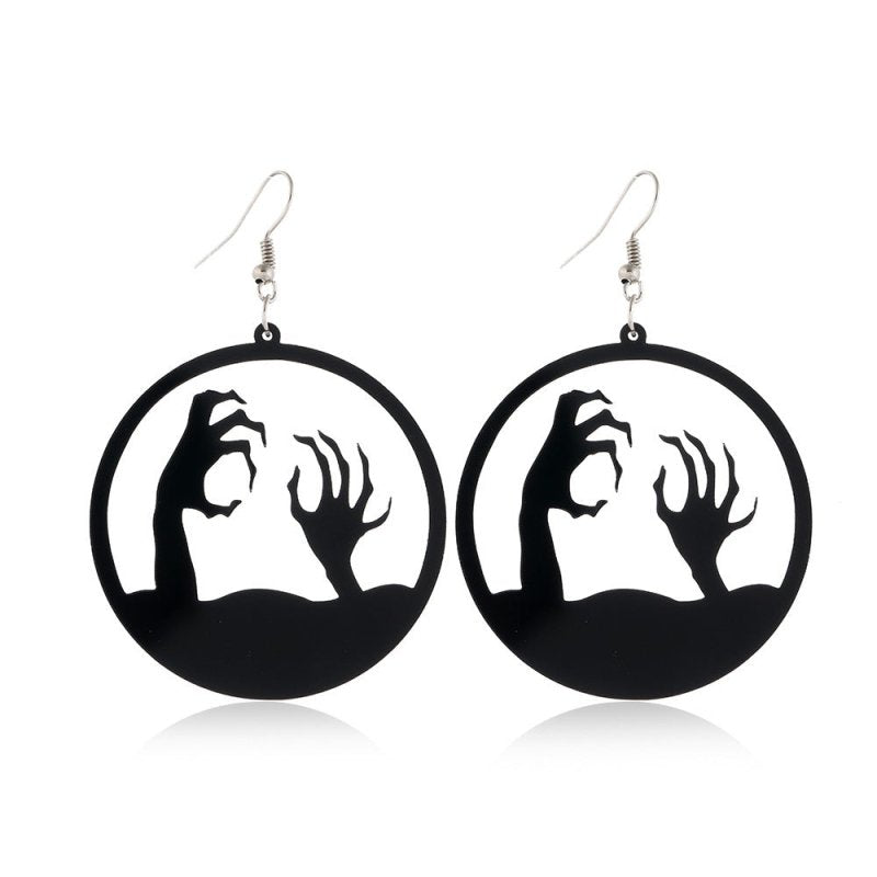 Scary Spider Pumpkin Witch Black Cat Round Acrylic Halloween Earrings-Jewearrings