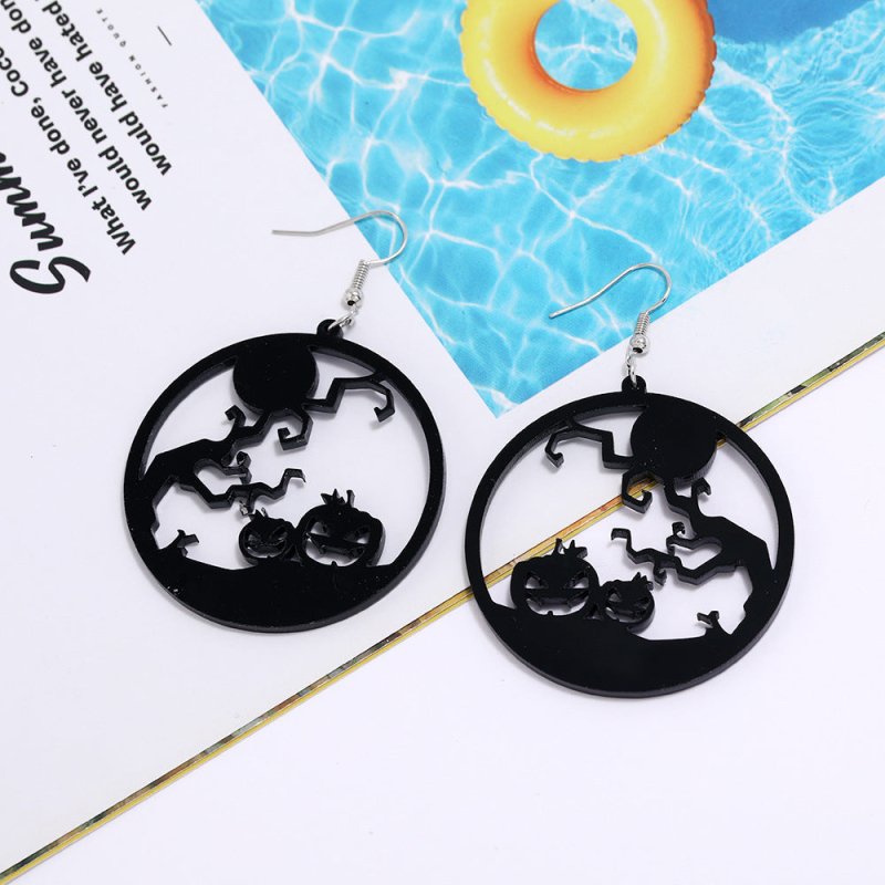 Scary Spider Pumpkin Witch Black Cat Round Acrylic Halloween Earrings-Jewearrings