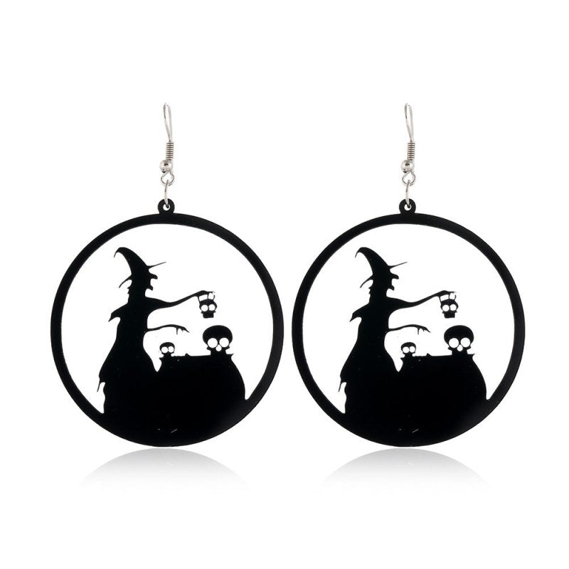 Scary Spider Pumpkin Witch Black Cat Round Acrylic Halloween Earrings-Jewearrings