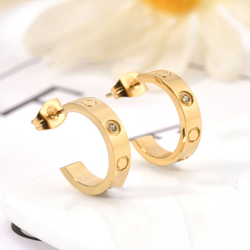 Screw C Shape Titanium Earrings-Jewearrings