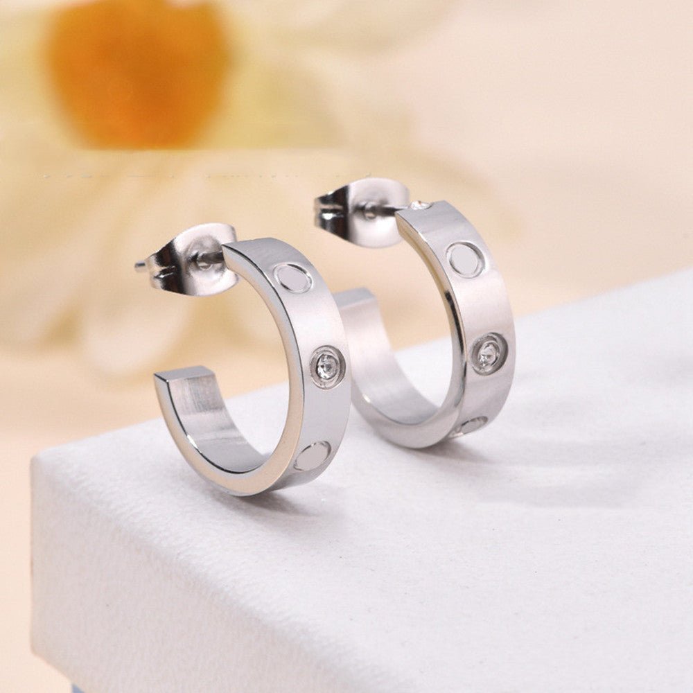 Screw C Shape Titanium Earrings-Jewearrings