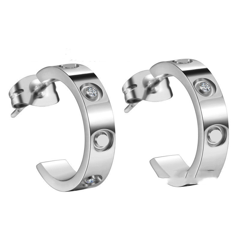 Screw C Shape Titanium Earrings-Jewearrings