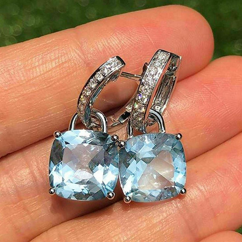 Sea Blue Square Semicircle Forehead Earrings-Jewearrings