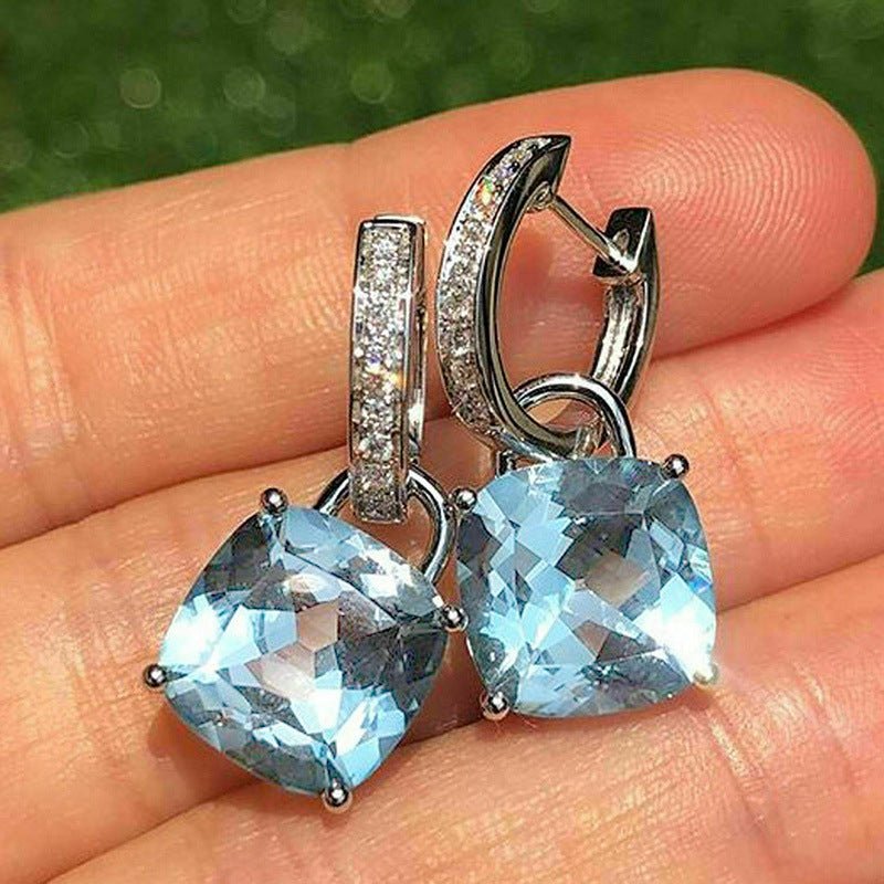 Sea Blue Square Semicircle Forehead Earrings-Jewearrings