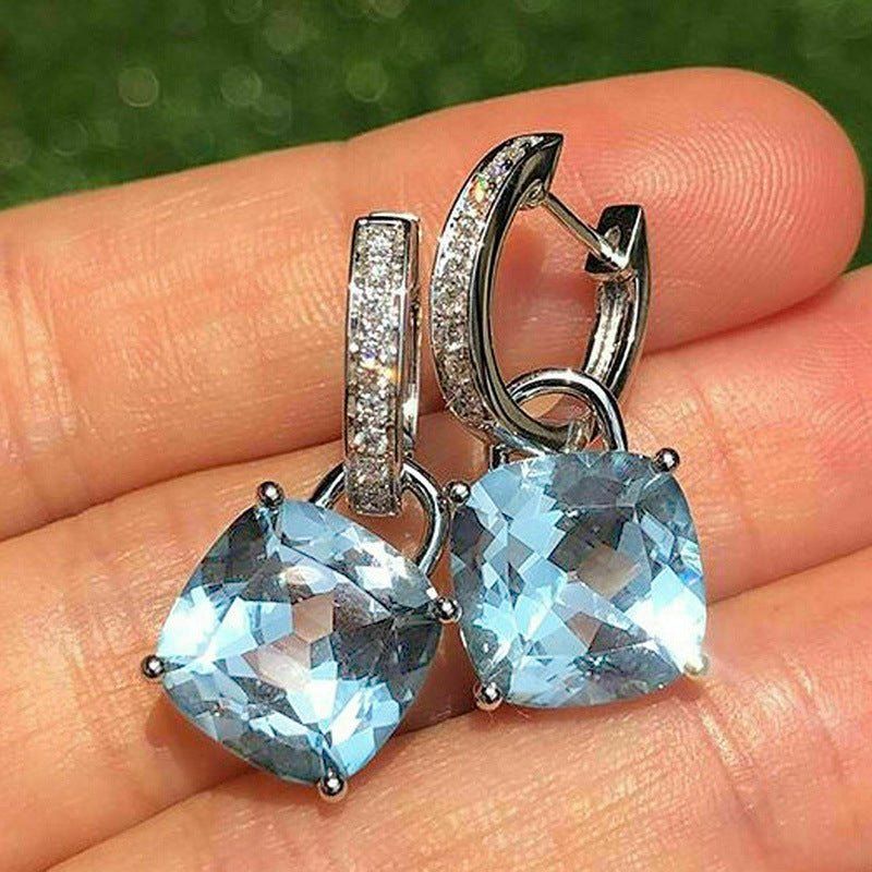 Sea Blue Square Semicircle Forehead Earrings-Jewearrings