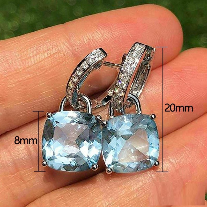 Sea Blue Square Semicircle Forehead Earrings-Jewearrings