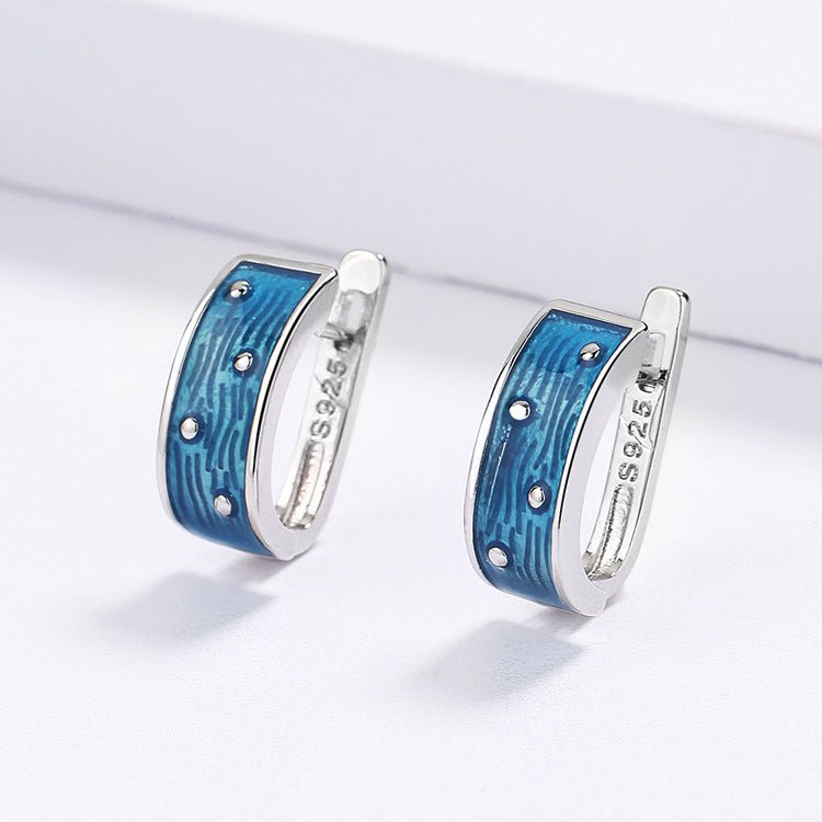 Sea Blue Textured Polka Dot Plated Platinum Female Ring Earrings-Jewearrings