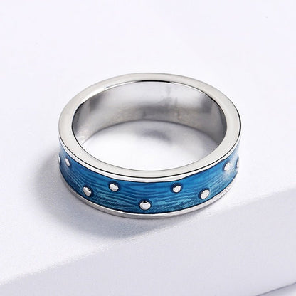 Sea Blue Textured Polka Dot Plated Platinum Female Ring Earrings-Jewearrings