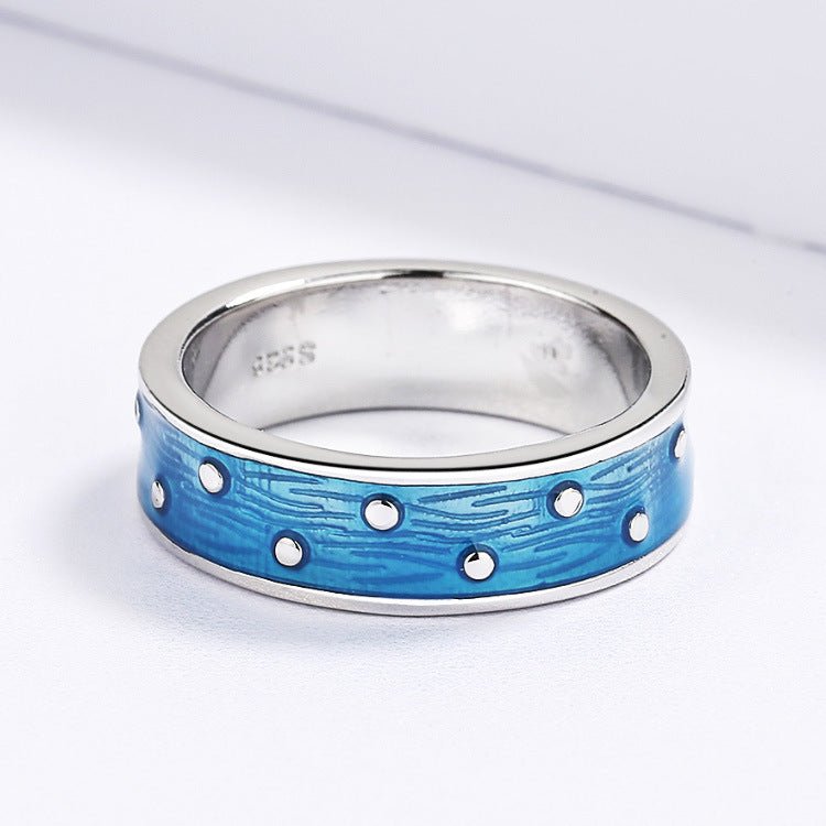 Sea Blue Textured Polka Dot Plated Platinum Female Ring Earrings-Jewearrings