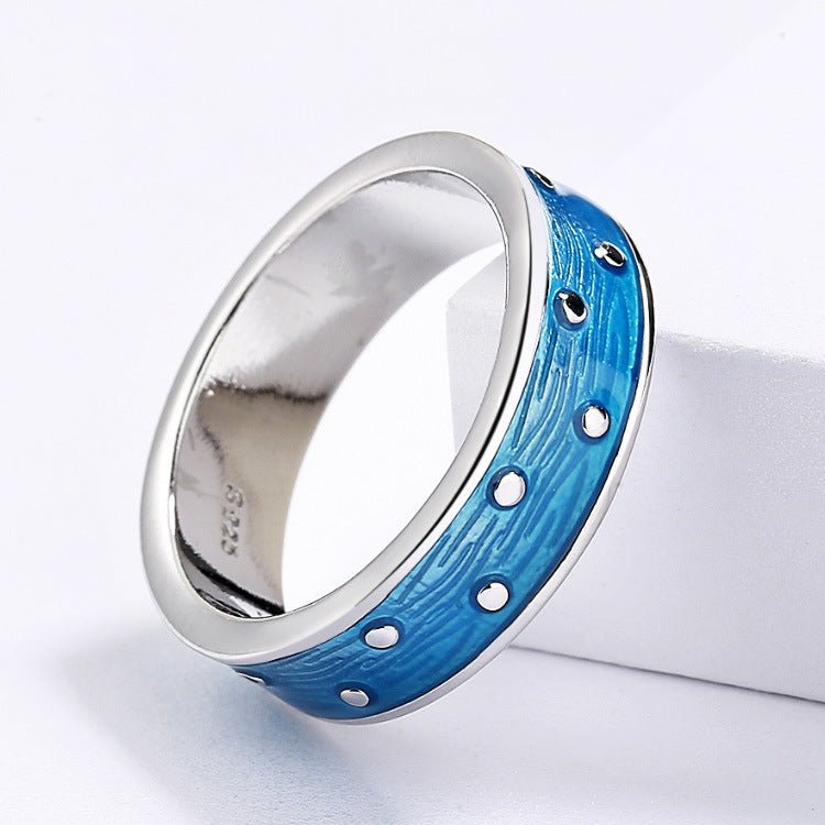 Sea Blue Textured Polka Dot Plated Platinum Female Ring Earrings-Jewearrings