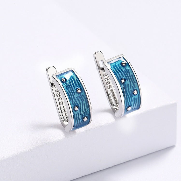 Sea Blue Textured Polka Dot Plated Platinum Female Ring Earrings-Jewearrings