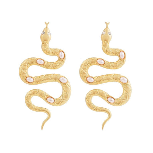 Serpentine Silver-plated Diamond Pearl Earrings-Jewearrings